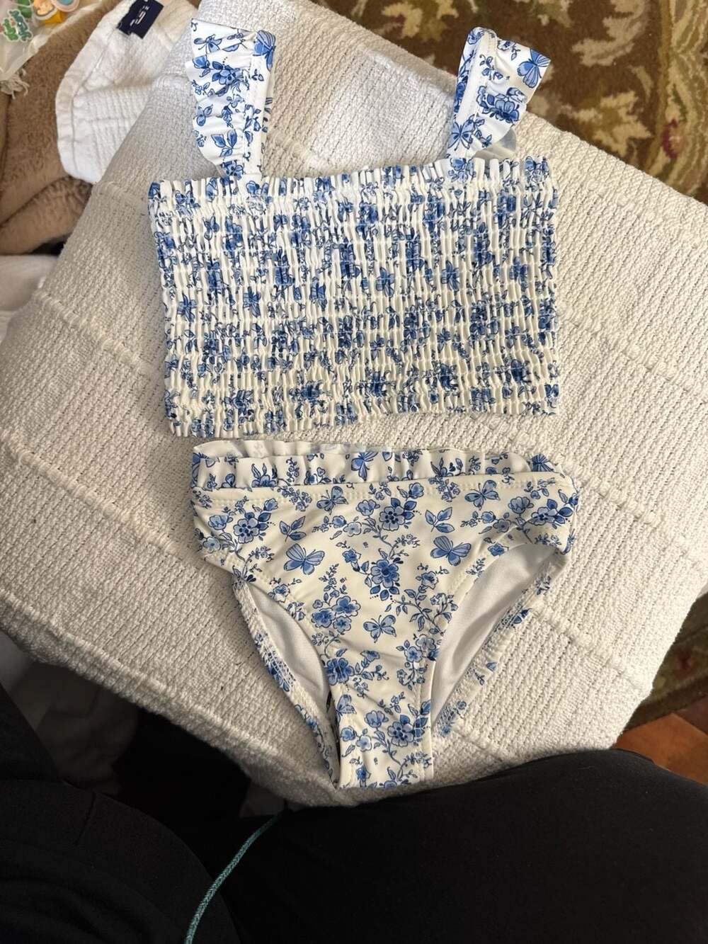 Little Me Baby Girl Smocked Blue Floral 2-Piece Swimsuit